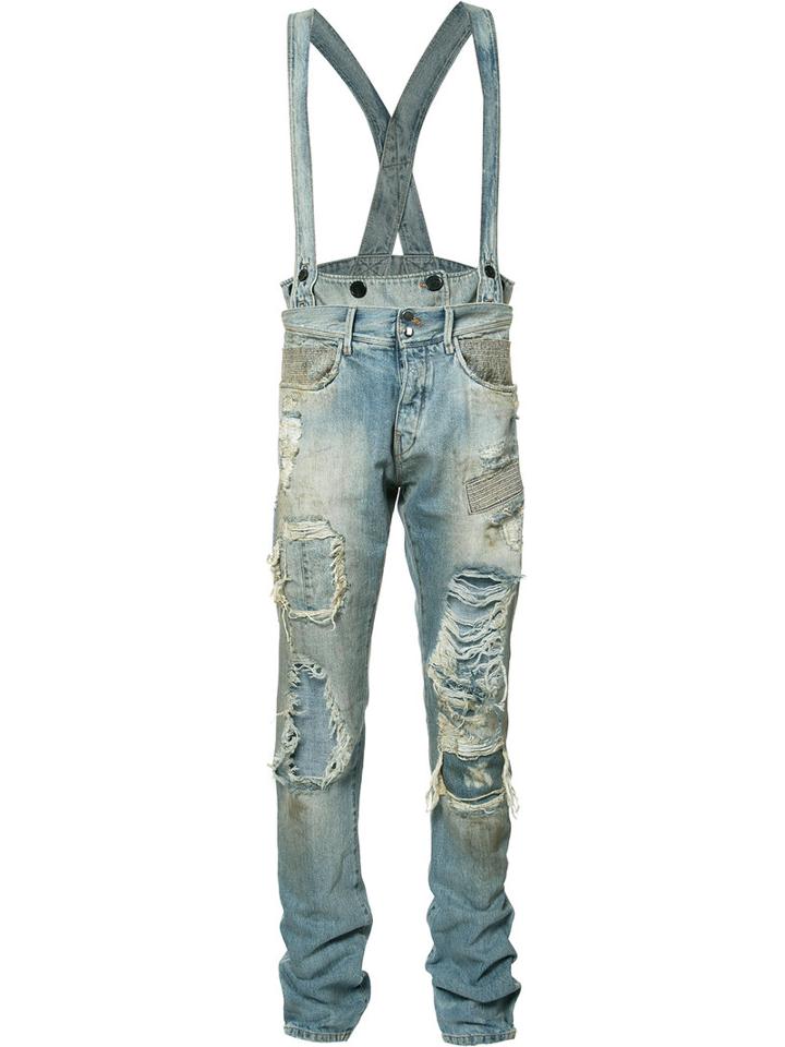 Faith Connexion Distressed Dungaree Jeans, Men's, Size: 33, Blue, Cotton