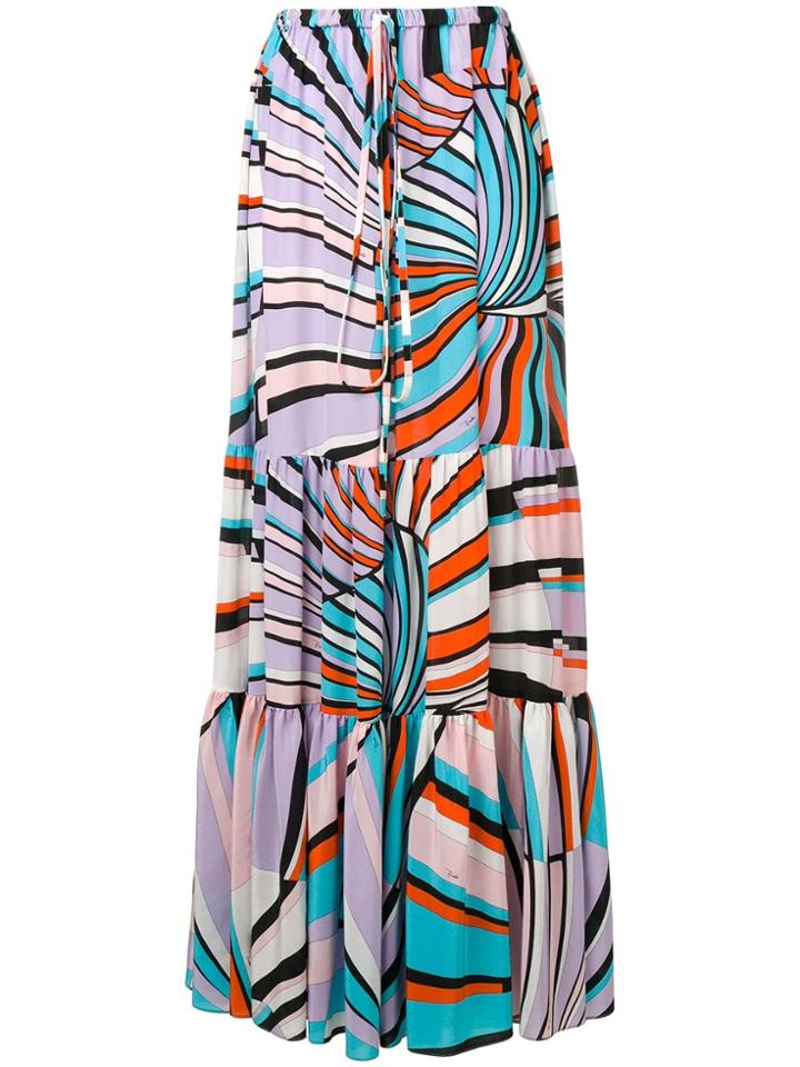 Emilio Pucci Shell Print Crêpe De Chine Tiered Skirt - Purple