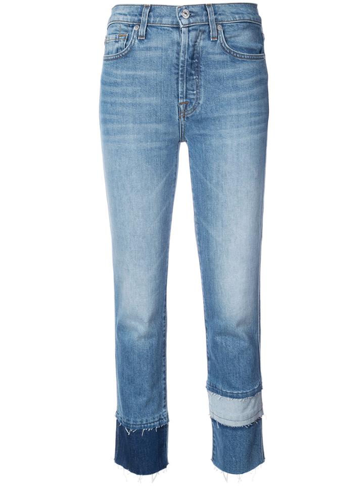 7 For All Mankind Patchwork Cuff Cropped Jeans - Blue