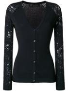 Versace - Lace Sleeve Cardigan - Women - Polyester/viscose - 40, Black, Polyester/viscose