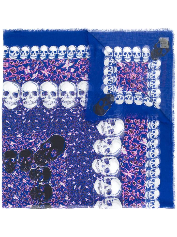 Zadig & Voltaire Skull Print Frayed Scarf - Blue
