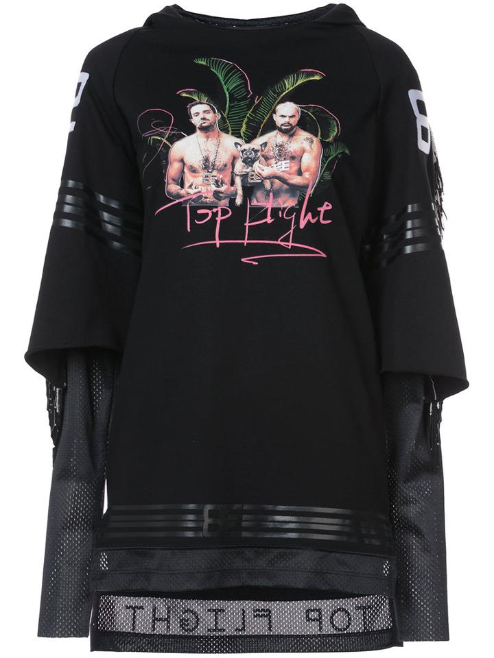 Baja East - 'top Flight' Printed Hoodie - Women - Cotton - 00, Black, Cotton