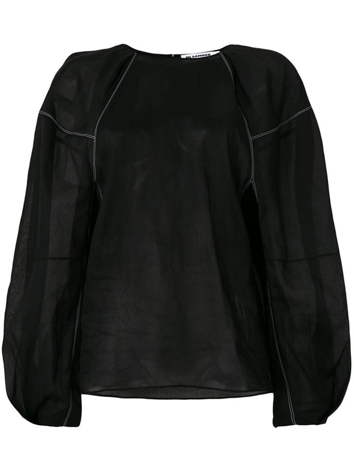 Jil Sander Sheer Balloon Sleeve Blouse - Black
