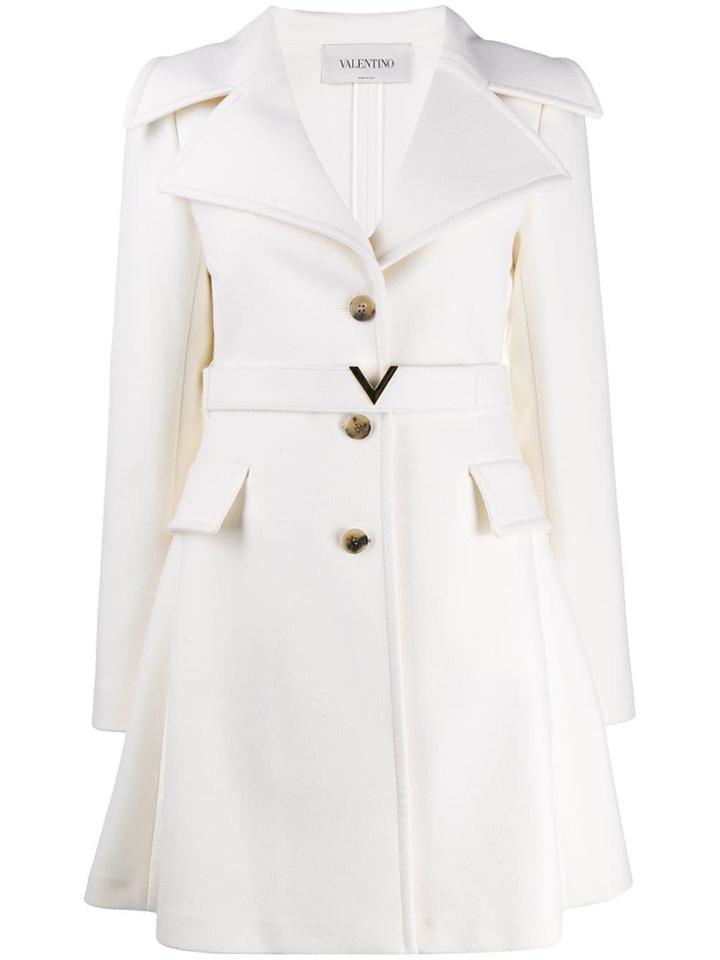 Valentino Logo Belt Single-breasted Coat - White