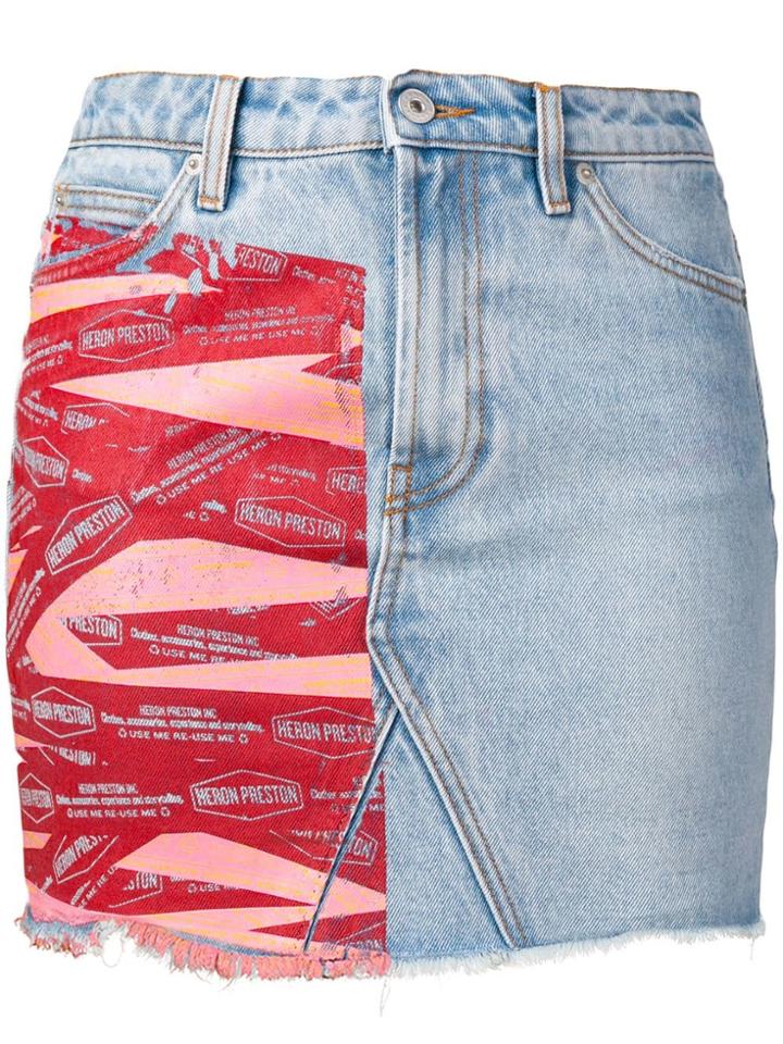 Heron Preston Printed Detail Denim Skirt - Blue