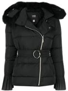 Cavalli Class Fur Trim Padded Jacket - Black