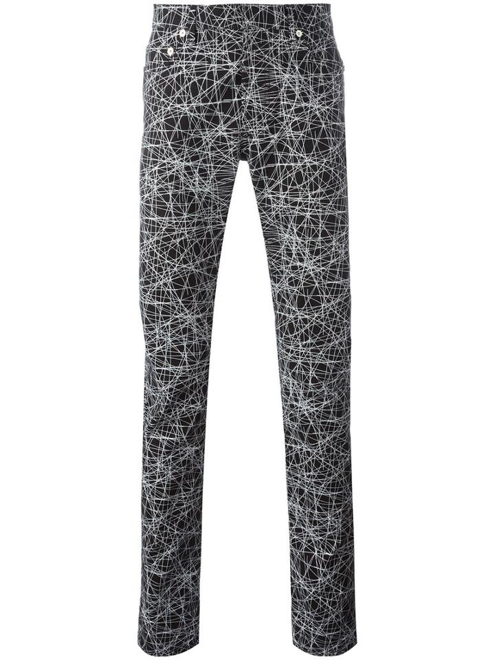 Dior Homme Lines Print Trousers, Men's, Size: 32, Black, Cotton/spandex/elastane/calf Leather