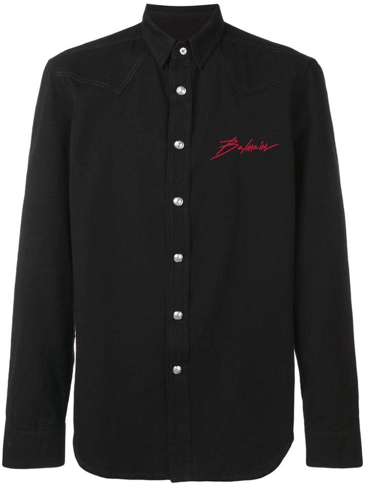 Balmain Logo Denim Shirt - Black
