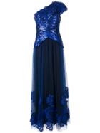 Tadashi Shoji Embellished One-shoulder Dress - Blue