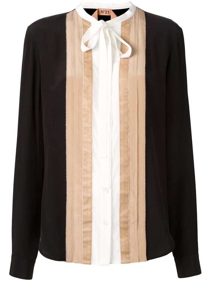 No21 Striped Front Blouse, Women's, Size: 42, Black, Silk