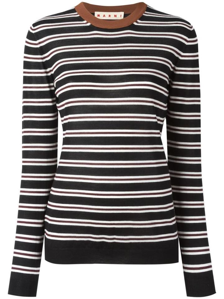 Marni Striped Crew Neck Jumper, Women's, Size: 42, Black, Cashmere/polyamide