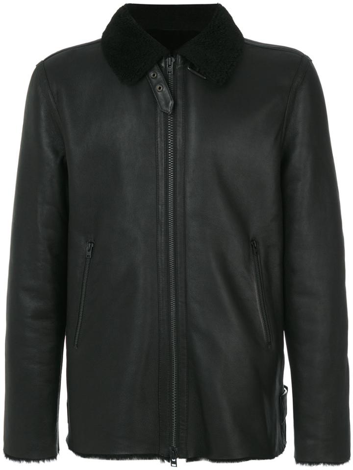 Closed Fur-trim Jacket - Black