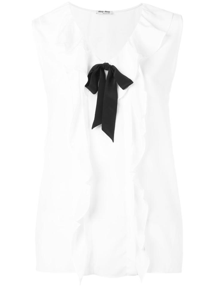 Miu Miu Contrast Bow Top, Women's, Size: 38, White, Silk