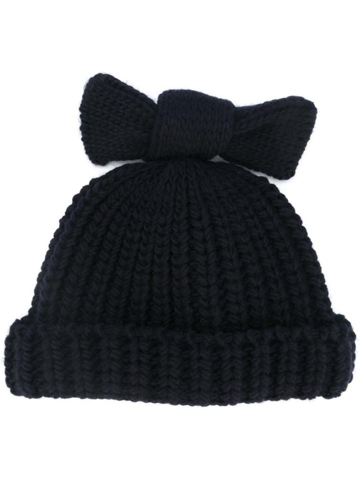 Federica Moretti 'knitted Bow' Beanie, Women's, Blue, Virgin Wool/polyacrylic