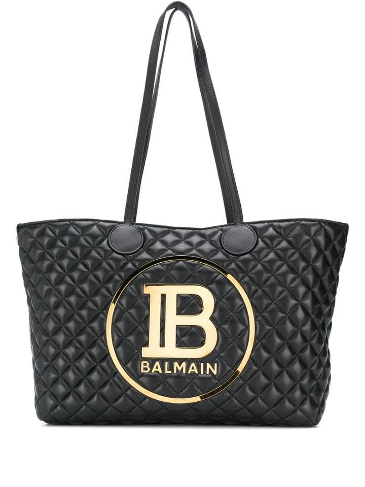 Balmain Logo Quilted Tote Bag - Black