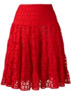 Giambattista Valli Lace Pleated Skirt, Women's, Size: 46, Red, Silk/cotton/viscose