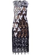 Self-portrait Embroidered Flower Dress, Women's, Size: 10, Black, Cotton/polyester/spandex/elastane