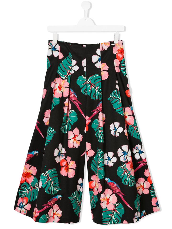 Loredana Floral Print Flared Trousers - Black