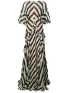 Alberta Ferretti Ruffle Trim Printed Dress - Black