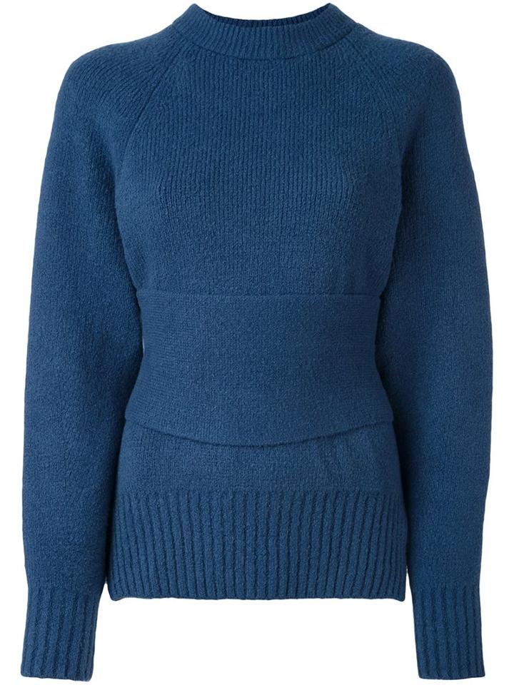 3.1 Phillip Lim Obi Belted Jumper, Women's, Size: Xs, Blue, Polyester/spandex/elastane/cotton