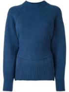 3.1 Phillip Lim Obi Belted Jumper, Women's, Size: Xs, Blue, Polyester/spandex/elastane/cotton