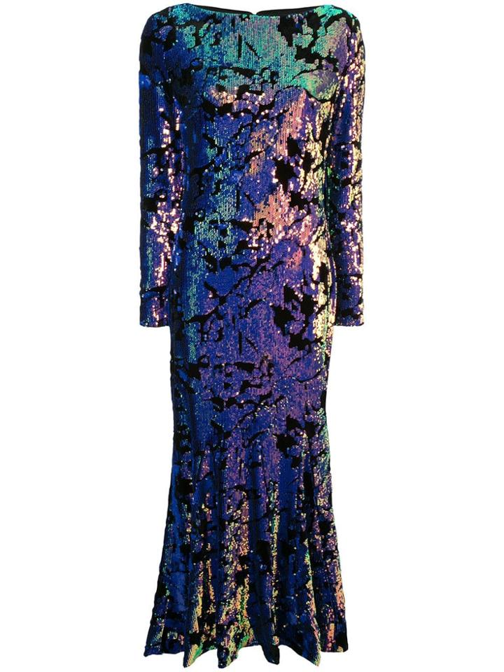 Talbot Runhof Foil Print Gown - Blue