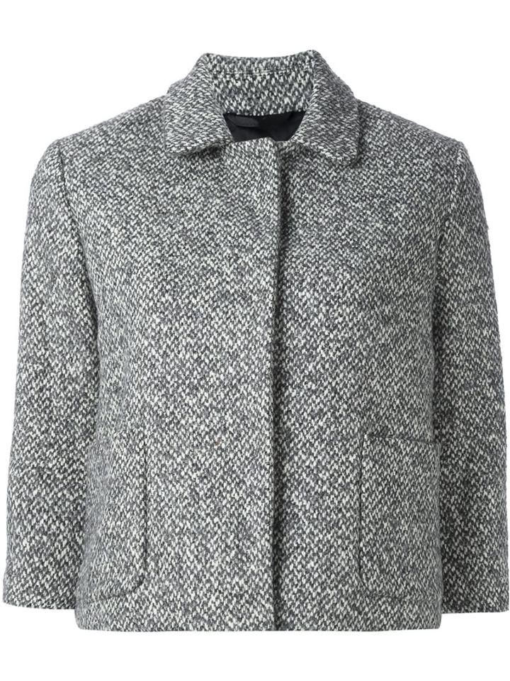 Eleventy Button Down Cropped Jacket, Women's, Size: 44, Grey, Acrylic/polyester/viscose/wool