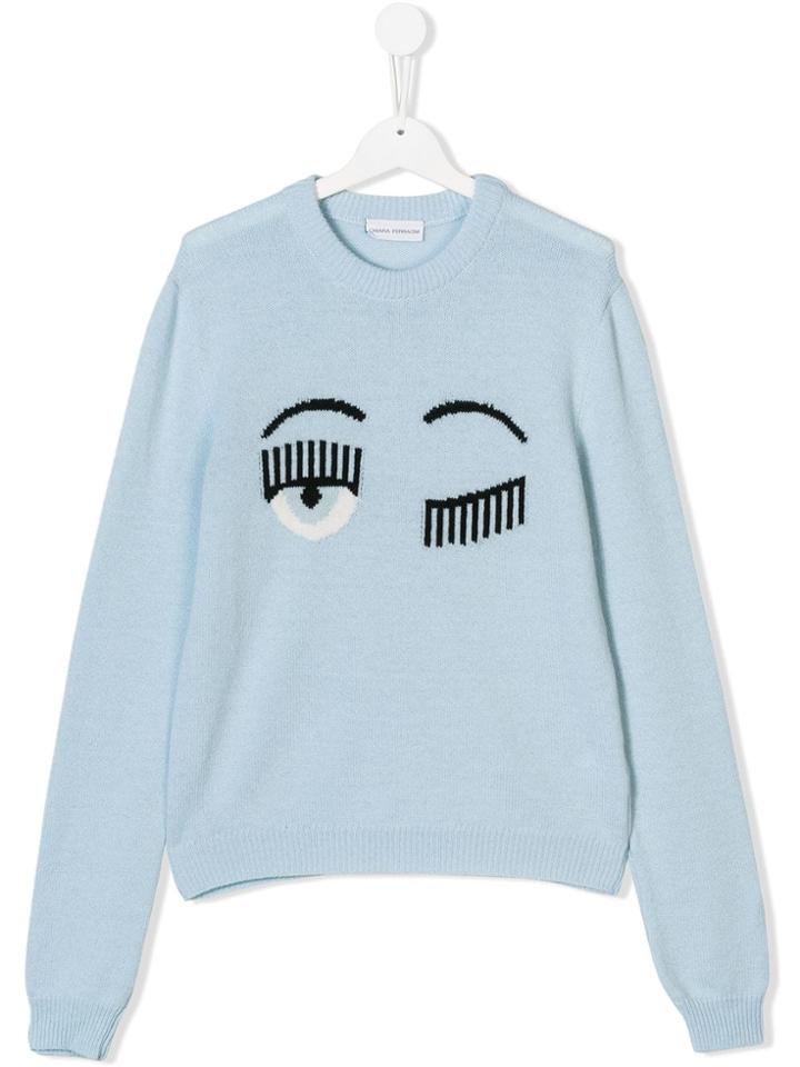 Chiara Ferragni Kids Teen Wink Intarsia Jumper - Blue