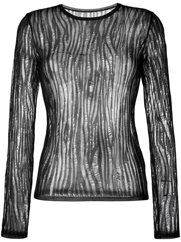 Saint Laurent - Distressed Open Knit Top - Women - Viscose - M, Black, Viscose