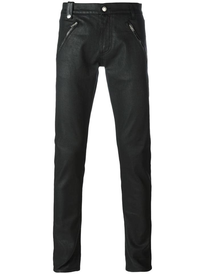 Alexander Mcqueen Leather Panelled Skinny Jeans - Black