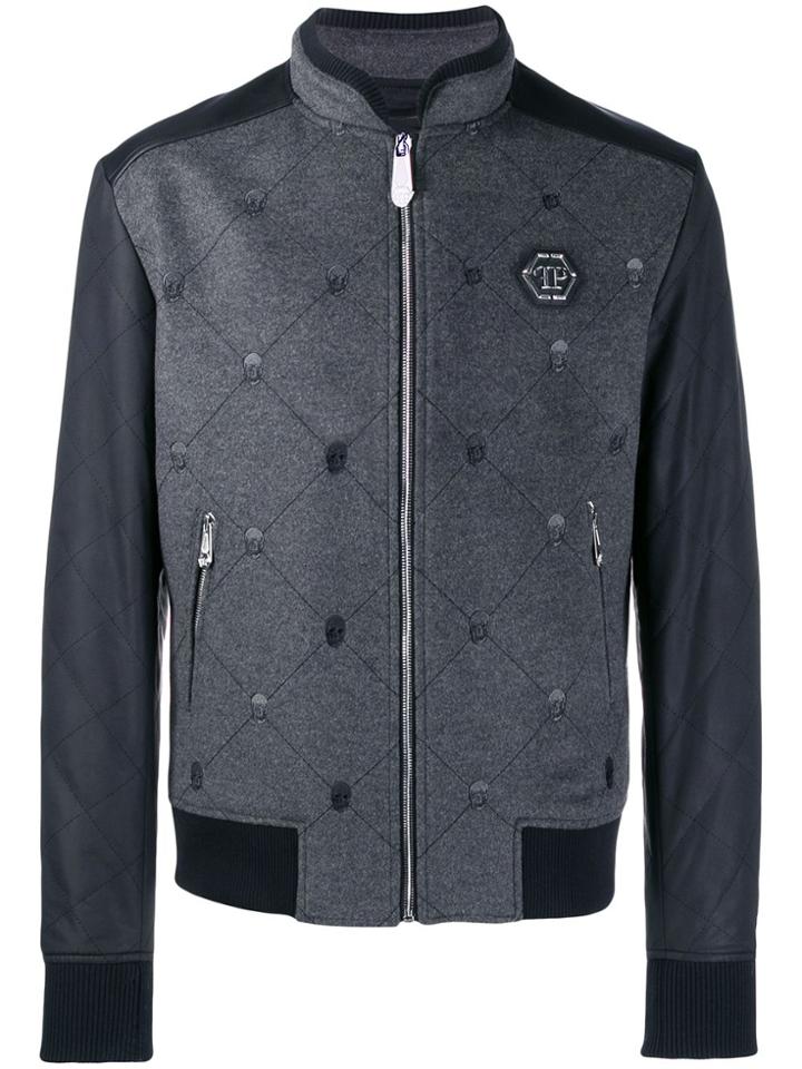 Philipp Plein Skull Print Bomber Jacket - Grey
