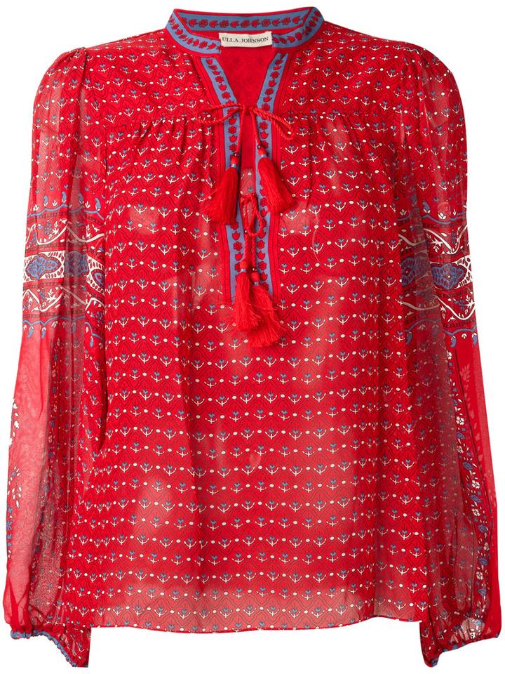 Ulla Johnson Paisley Print Tassel Detail Blouse, Women's, Size: 2, Red, Silk/polyester