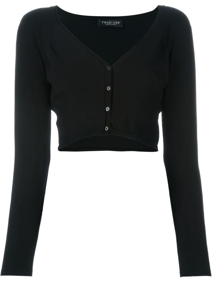 Twin-set Cropped Cardigan, Women's, Size: L, Black, Viscose/polyester