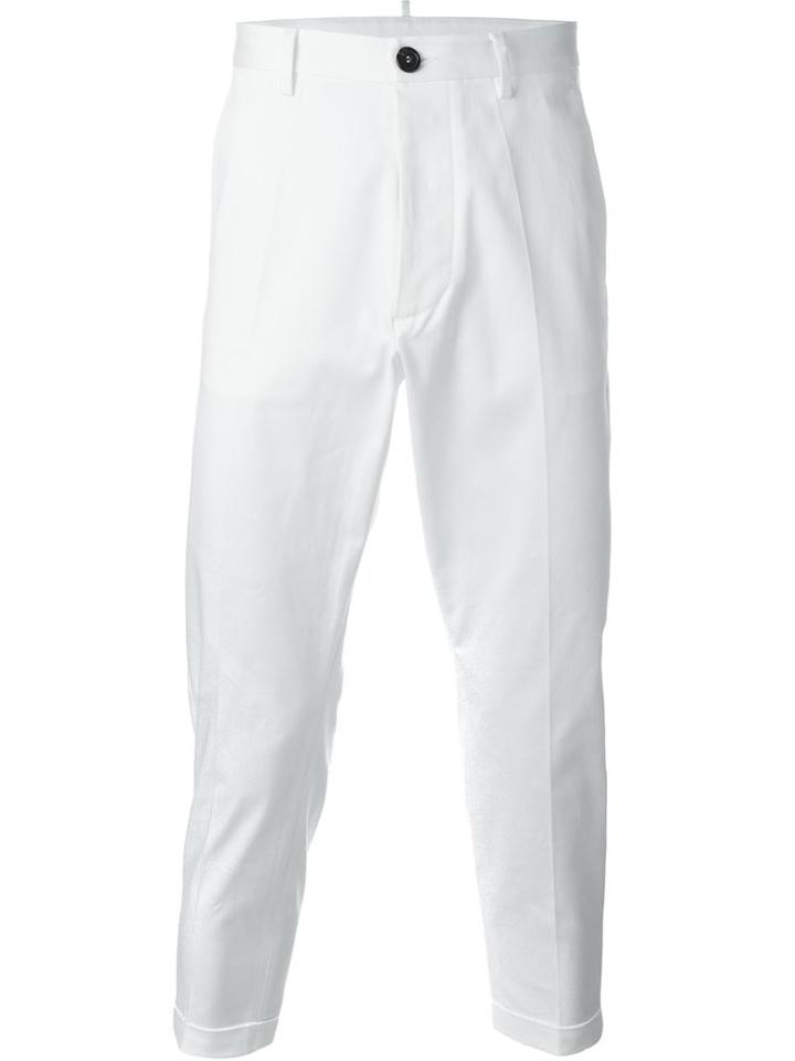 Dsquared2 Tapared Trousers, Men's, Size: 52, White, Cotton/spandex/elastane