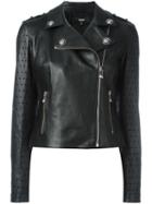 Versus Perforated Detailing Biker Jacket, Women's, Size: 42, Black, Lamb Skin/viscose/spandex/elastane/polyester