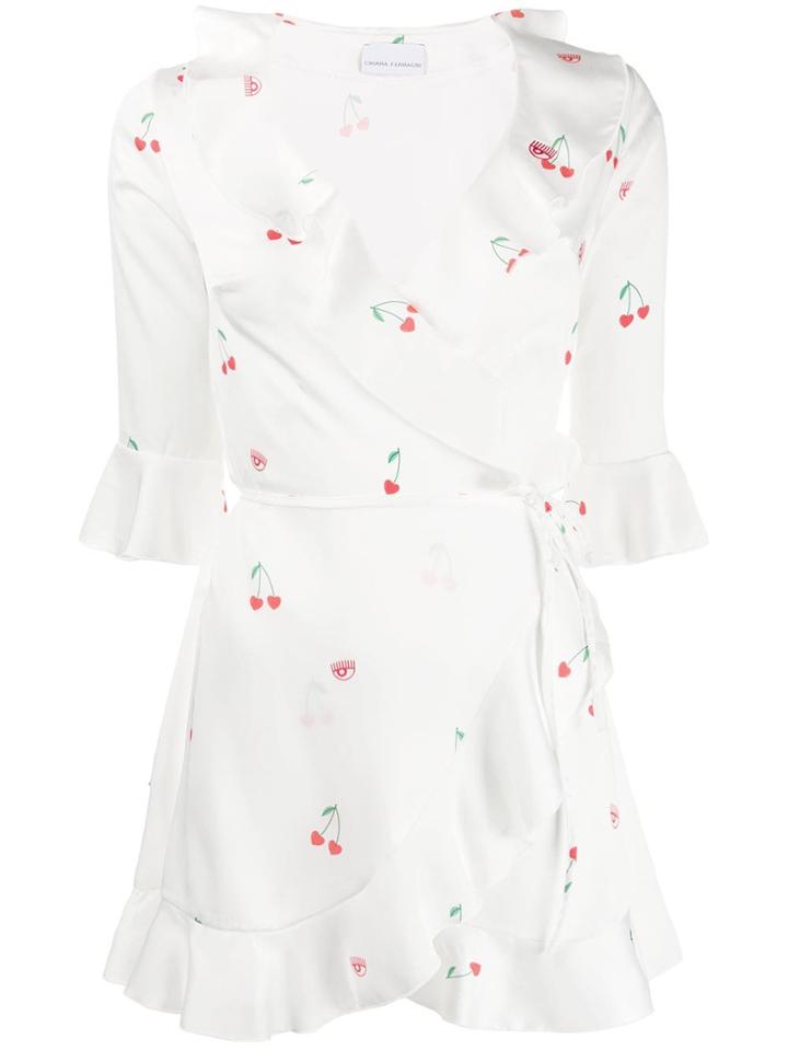 Chiara Ferragni Ruffle Trim Wrap Dress - White