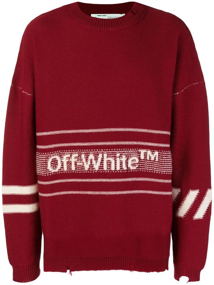 Off-white Distressed Logo Sweater - Red
