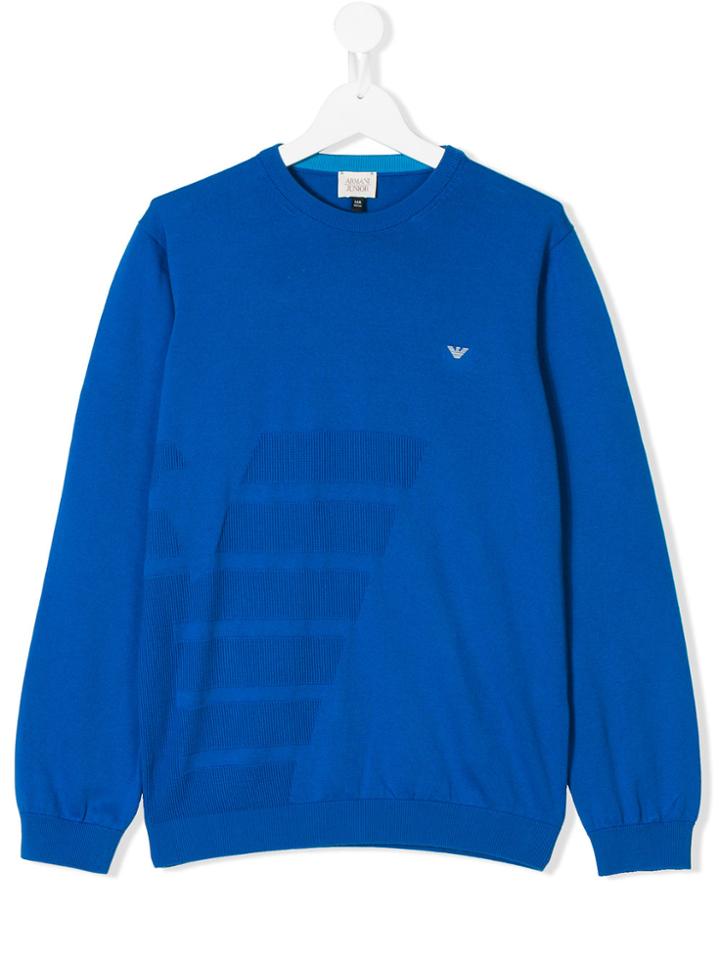 Armani Junior Stitched Logo Knitted Jumper - Blue