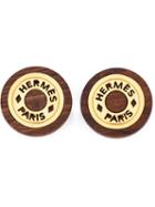 Hermes Vintage Wood Logo Earrings