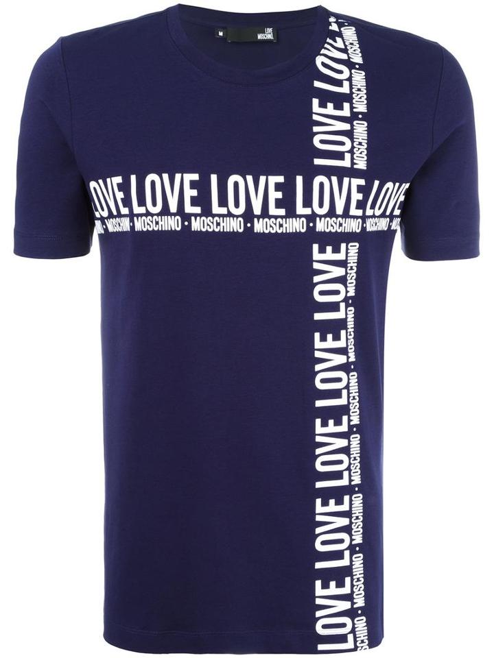 Love Moschino Logo Print T-shirt, Size: Large, Blue, Cotton/spandex/elastane