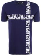 Love Moschino Logo Print T-shirt, Size: Large, Blue, Cotton/spandex/elastane