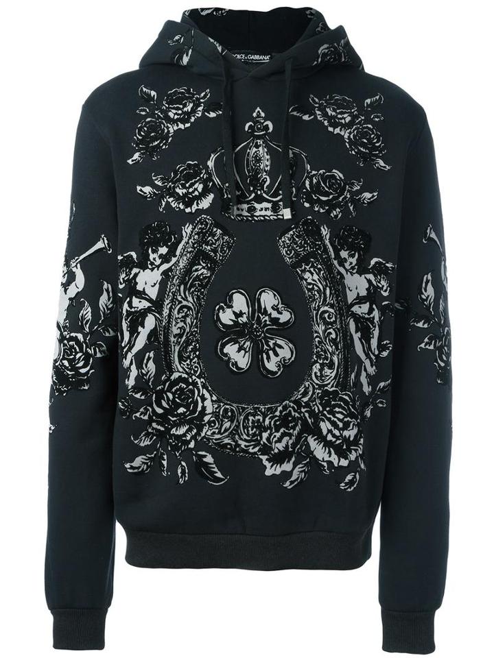Dolce & Gabbana Lucky Charm Print Hoodie, Men's, Size: 52, Black, Cotton/polyester