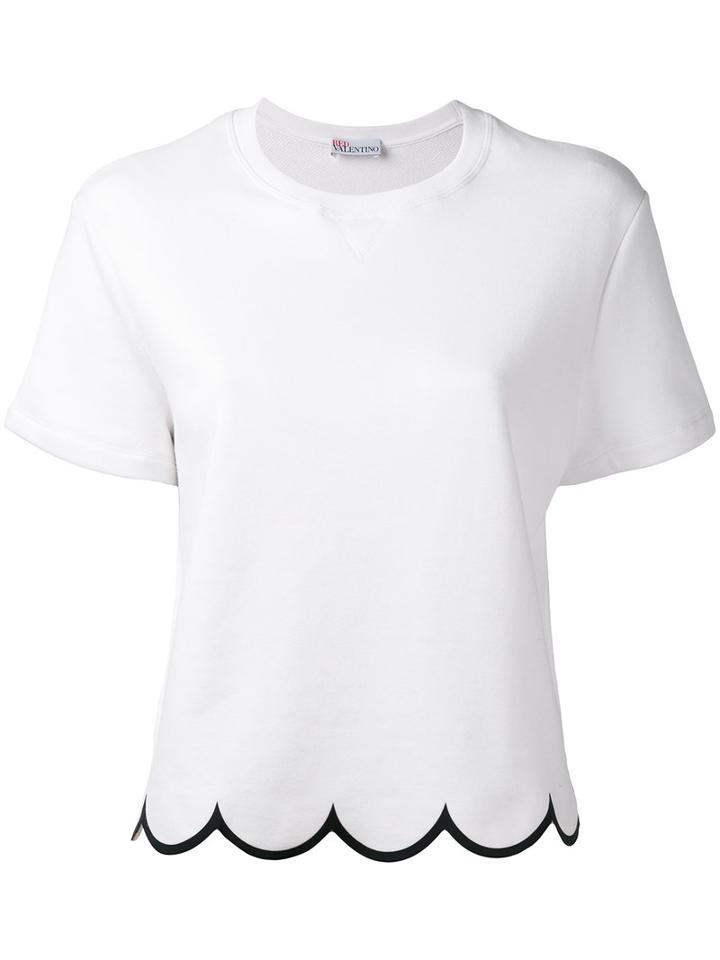 Red Valentino - Scalloped Hem T-shirt - Women - Cotton/polyamide - M, White, Cotton/polyamide
