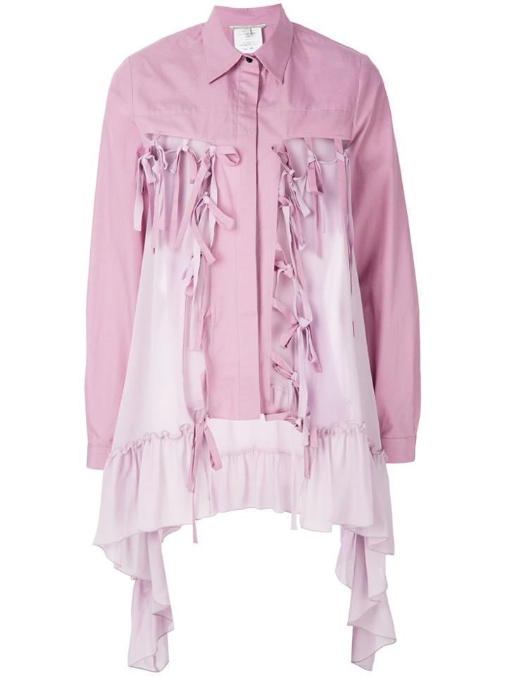Marco De Vincenzo Buttoned Ruffle Embellished Jacket - Pink & Purple
