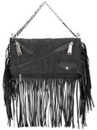 Dsquared2 Fringe-trimmed Denim Clutch Bag, Women's, Black, Cotton/calf Leather