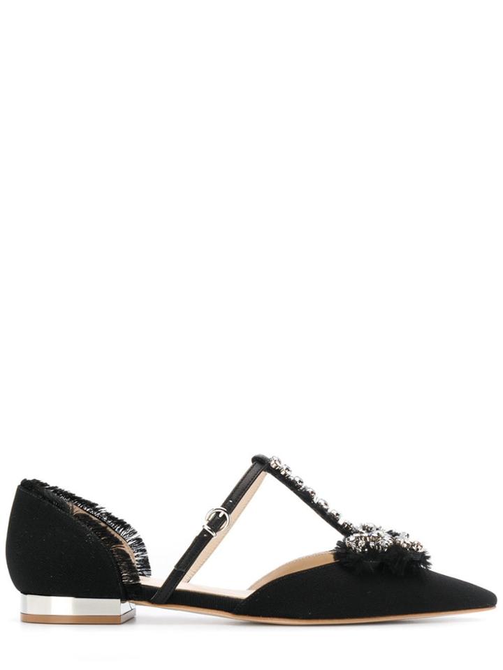 Anna Baiguera Embellished Flat Slippers - Black