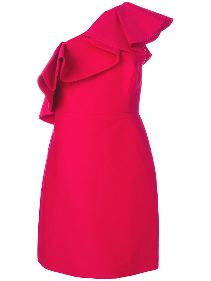 Halston Heritage Ruffle Trim Cocktail Dress - Red