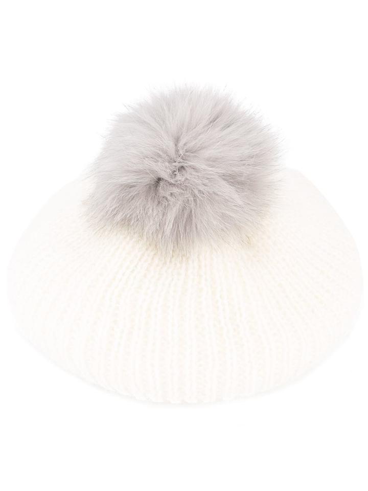 Eugenia Kim Faux Fur Pom Pom Beret - White