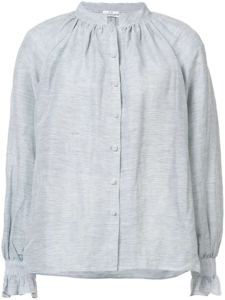 Co Pleated High Collar Blouse - Blue