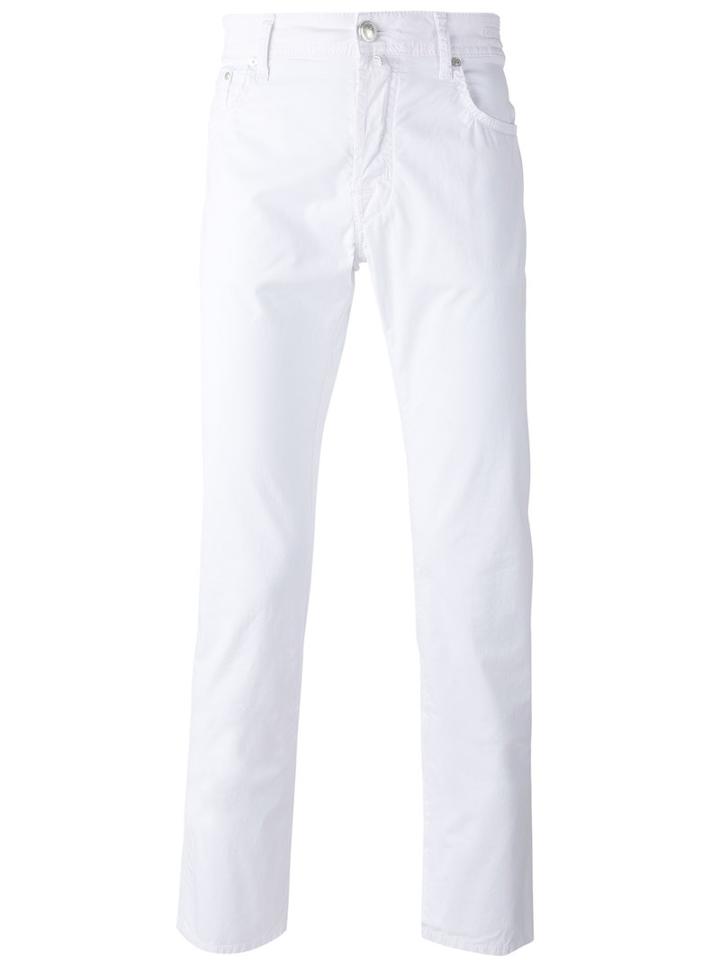 Jacob Cohen Straight Trousers, Men's, Size: 31, White, Cotton/spandex/elastane